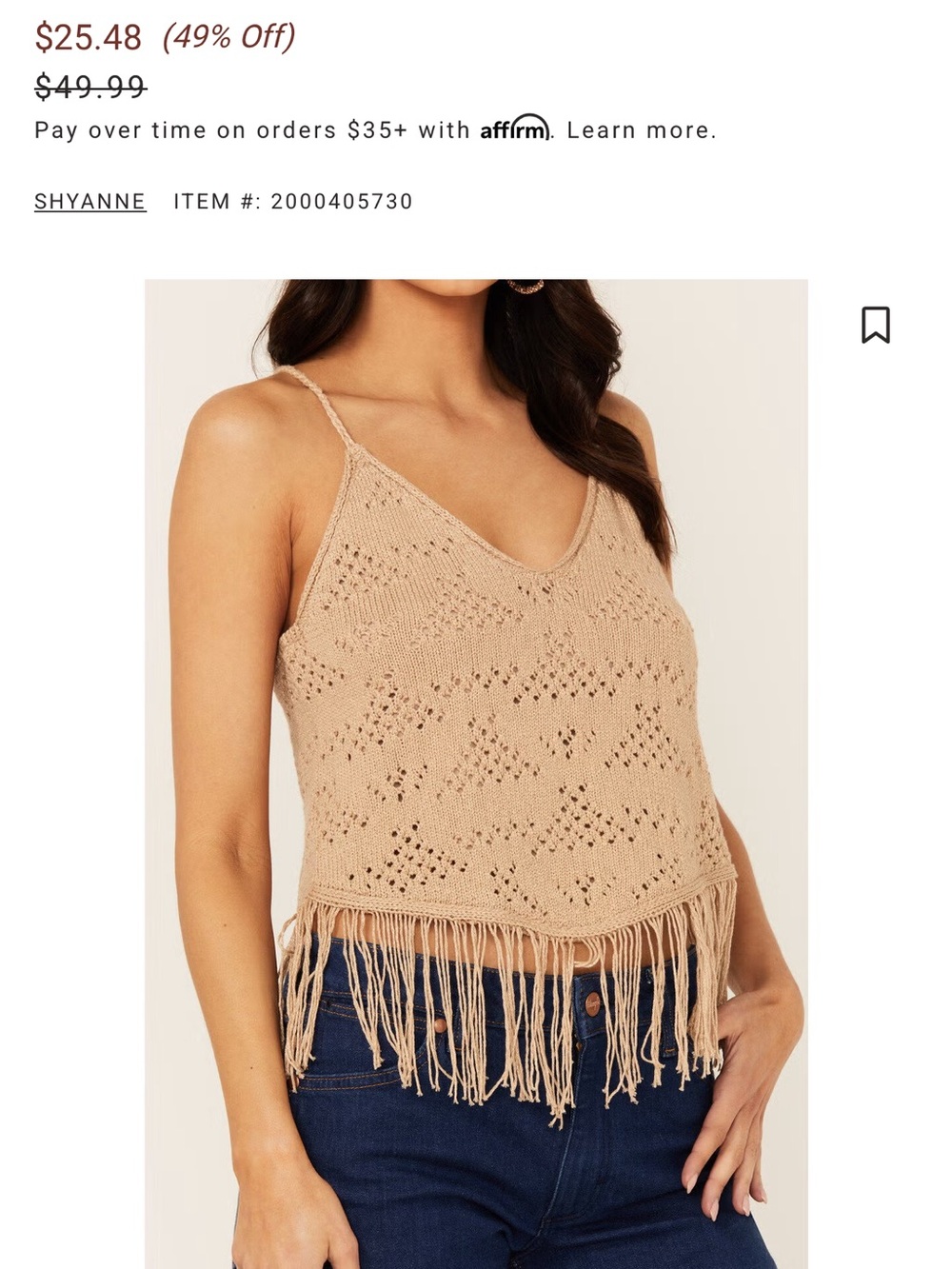 Shyanne Tan Crochet Fringe V-Neck Cami